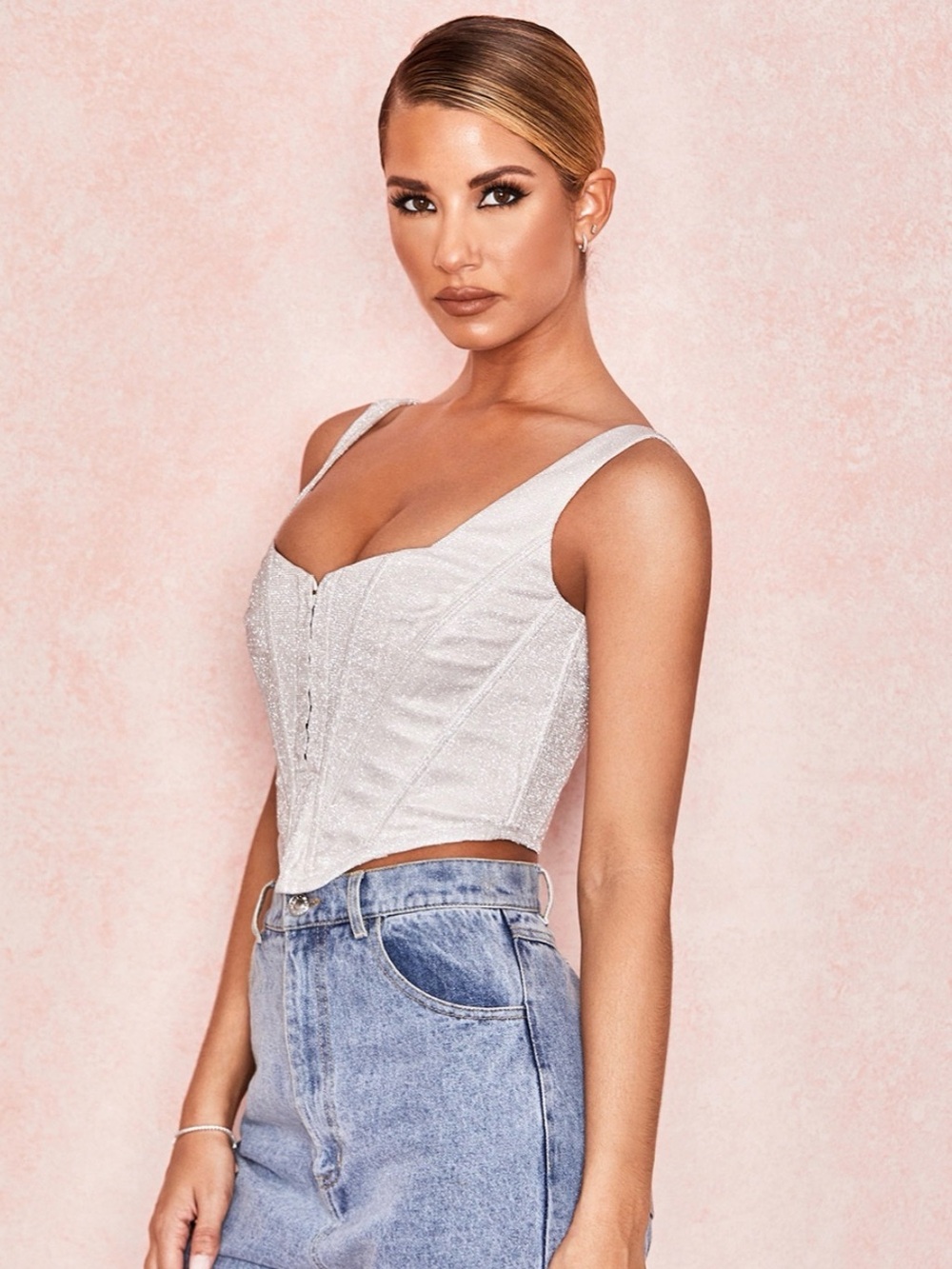 NWT House of CB Elsa Silver Sparkle Corset Top XS SB4834
